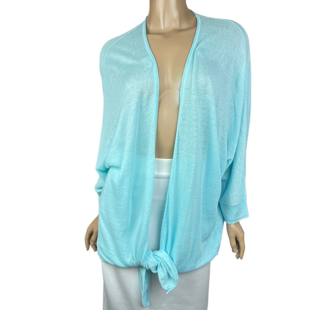 Chico's Cardigan Sweater Light Blue Size 2/L Short Dolman Sleeves Ramie/Rayon
